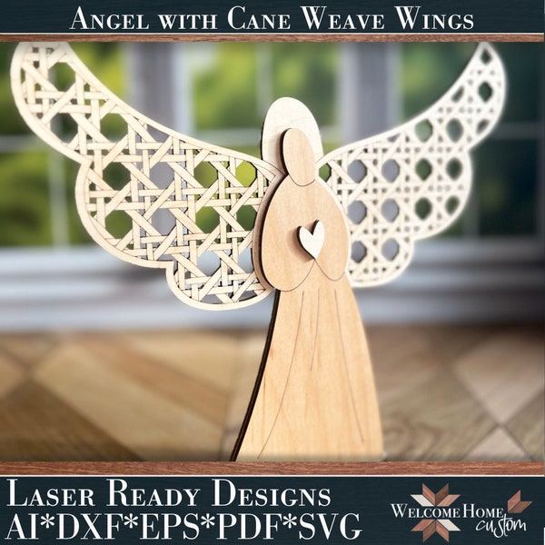 Angel with Cane Weave Wings Home Décor Digital Download for Laser Cutters - SVG - Spring Easter Gifts by Welcome Home Custom