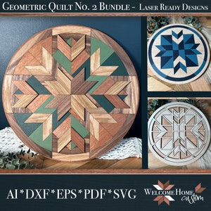 Geometric 16 in Round SVG Laser cut files for Glowforge projects with layered look and small quilt design SVG files by Welcome Home Custom
