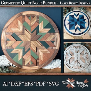 Geometric 16 in Round SVG Laser cut files for Glowforge projects with layered look and small quilt design SVG files by Welcome Home Custom