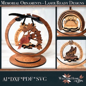 Memorial 3D SVG laser cut files ornament with optional stand for Glowforge - Instant Download files - Cardinal, Pet bridge, Butterfly