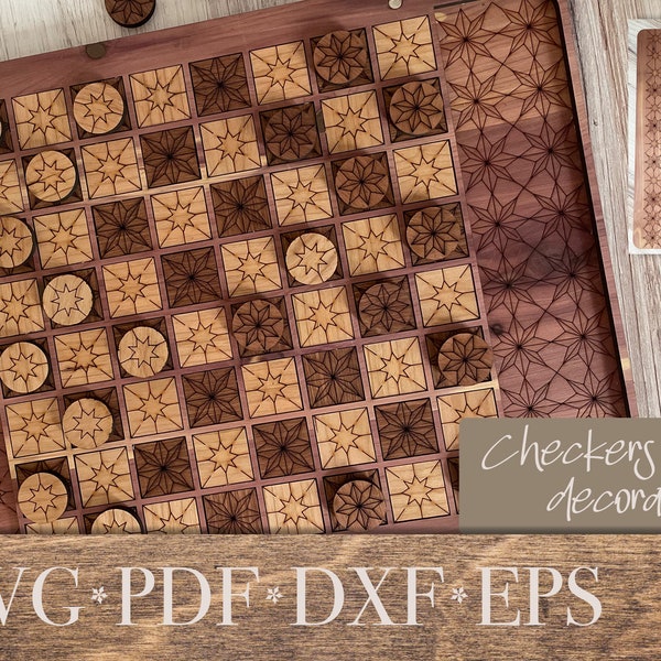 Checkers game laser cut files - Family Game Night - Digital Download - SVG PDF DXF - by welcome home custom