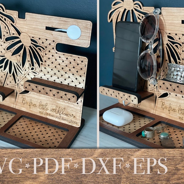 Bedside Valet Wildflowers Cane Basketweave Design - Glowforge projects - Laser Ready - fits in 20 x 12 inch lasers - formats SVG PDF DXF