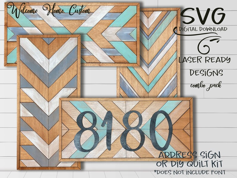 Address Sign Laser SVG Files Wood Quilt for Glowforge - Barn quilt SVG - Chevron, Aztec, Southwest, Arrow designs - Welcome Home Custom 