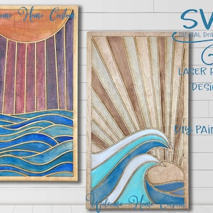 Ocean SVG Laser cut Files Sea at Day Sea at night Wood Quilt SVG DIY paint kit for make and take party Welcome Home Custom image 1