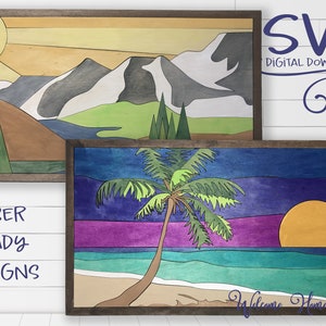 Combo SVG Laser Cut Files for lasers such as Glowforge Mountains and Palm Tree Beach Great for Online Paint Parties by Welcome home custom