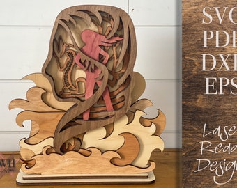 Fierce Female Dragon Laser Cut File - Digital Download SVG PDF DXF  - Scoliosis Warrior - 6 layered design with stand - Girl Power