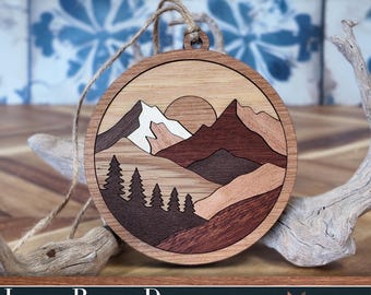 Mountain Sunset Intarsia Inspired: Laser Cut Ornament (SVG, PDF)