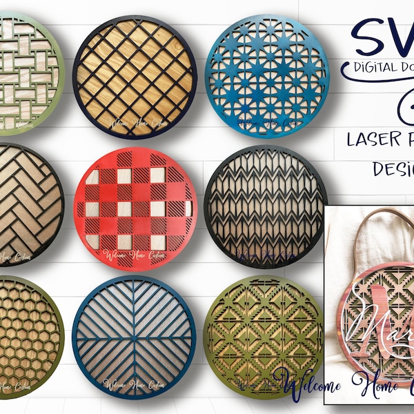 Patterns SVG PDF Laser Cut File Bundle - herringbone, buffalo plaid, star, chevron, basketweave, honeycomb, boho -  Great for Monogram signs