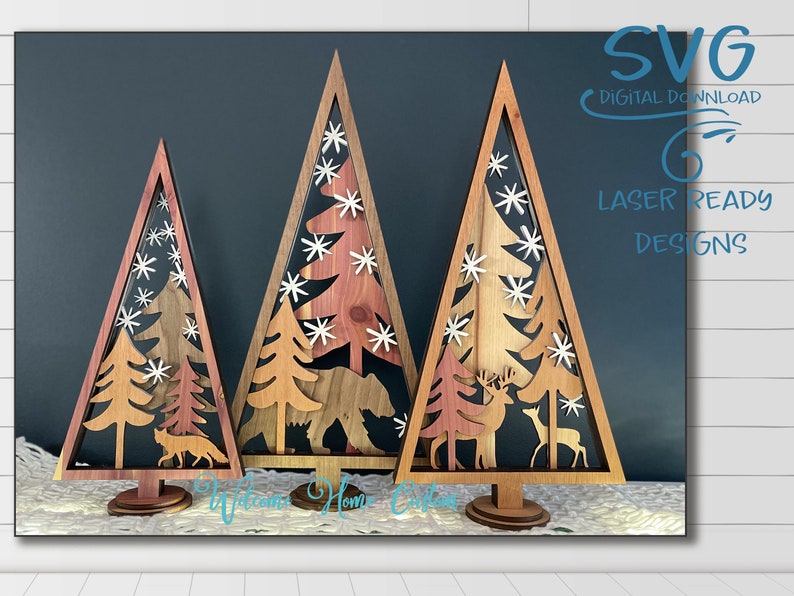 Winter SVG Laser cut files - includes bear, fox, and deer woodland critters - winter decor - Mantel decoration - Christmas decor 