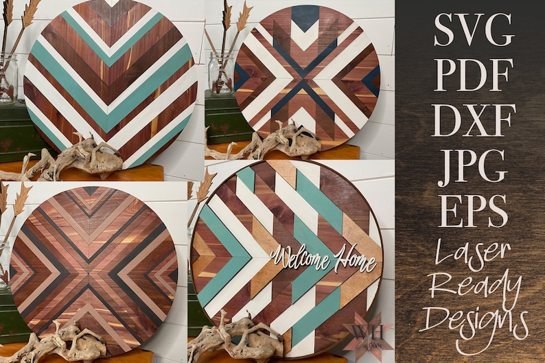 16 inch Quilt Laser Cut File Bundle CIRCLE Round Wood quilt pattern Chevron, Aztec, Boho patterns for Lasers such as Glowforge SVG PDF image 1