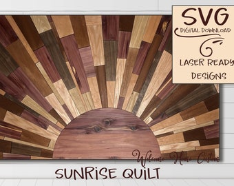 Sunrise Barn Quilt SVG Laser cut files - Glowforge projects - sun design - fits in 20 x 12 inch lasers - Cut by color- 36 inch x 24 inch