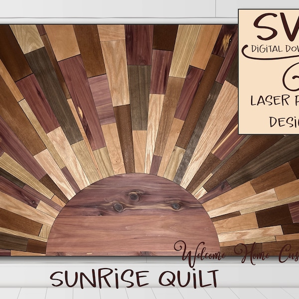 Sunrise Barn Quilt SVG Laser cut files - Glowforge projects - sun design - fits in 20 x 12 inch lasers - Cut by color- 36 inch x 24 inch