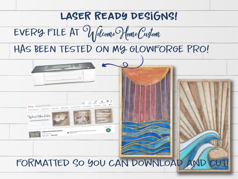 Ocean SVG Laser cut Files Sea at Day Sea at night Wood Quilt SVG DIY paint kit for make and take party Welcome Home Custom image 3