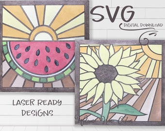 Summer SVG Laser Cut File Sunflower Watermelon  for lasers such as Glowforge by Welcome home custom