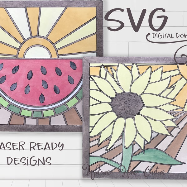 Summer SVG Laser Cut File Sunflower Watermelon  for lasers such as Glowforge by Welcome home custom