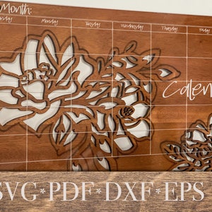 Chevron Floral Undated Dry Erase Wall Calendar Laser Cut File Digital Download SVG PDF DXF Mothers Day Gift Teacher Gift image 1