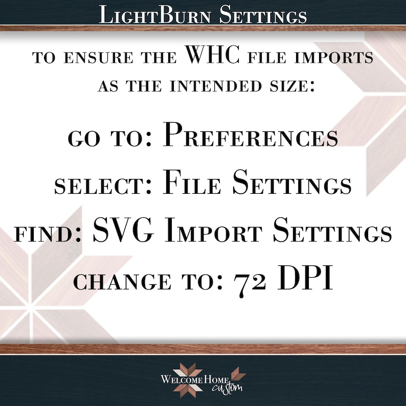 LightBurn import settings card for opening the cut files at the intended size on a laser.