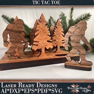 Big Foot Tic Tac Toe Digital Download Bundle - Bigfoot Sasquatch in Trees SVG, PDF, and others file - gift giving laser design