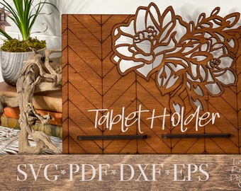 Chevron Floral Tablet Holder Laser Cut File - Digital Download SVG PDF DXF - Home Organization Decor - Mothers Day Gift - Teacher Gift