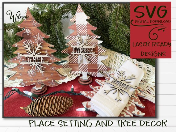 INSTANT DOWNLOAD Svg Laser-Ready Cut Files bundle of 5 Christmas tree ornaments for Table Top Decor INSTANT DOWNLOAD Svg Laser-Ready Cut Files bundle of 5 Christmas tree ornaments for Table Top Decor