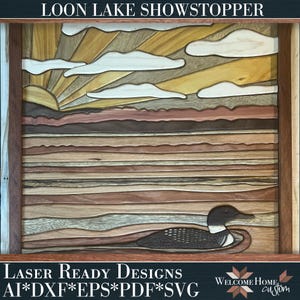 Loon Lake SVG laser cut files for Glowforge projects Vector pattern - SVG PDF - Digital Download - Barn quilt landscape