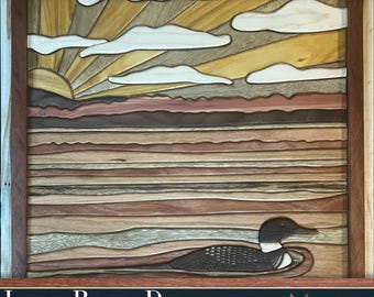 Loon Lake SVG laser cut files for Glowforge projects Vector pattern - SVG PDF - Digital Download - Barn quilt landscape