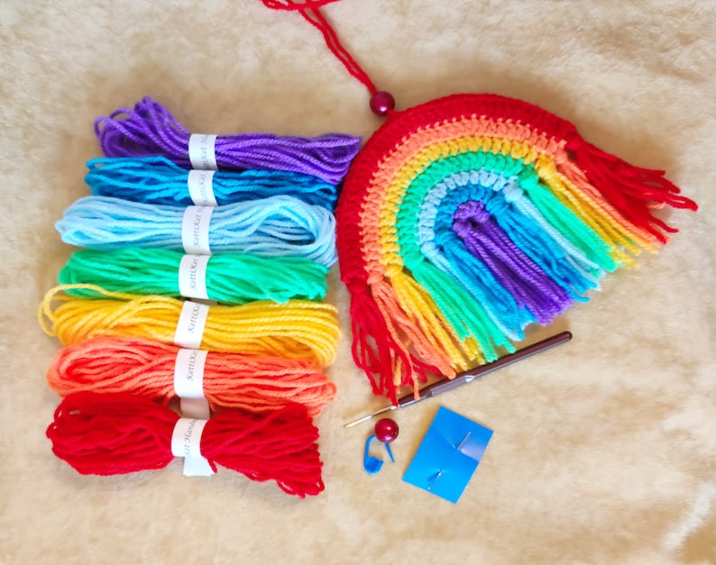 DIY Craft Kit Gift Crochet kit Rainbow keyrings DIY craft crochet kit Beginner Amigurumi Kit with yarn