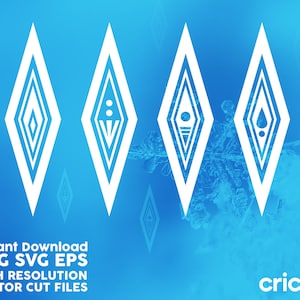 May include: Four white snowflake-shaped designs with different patterns inside each shape. The background is a light blue gradient with a snowflake pattern.