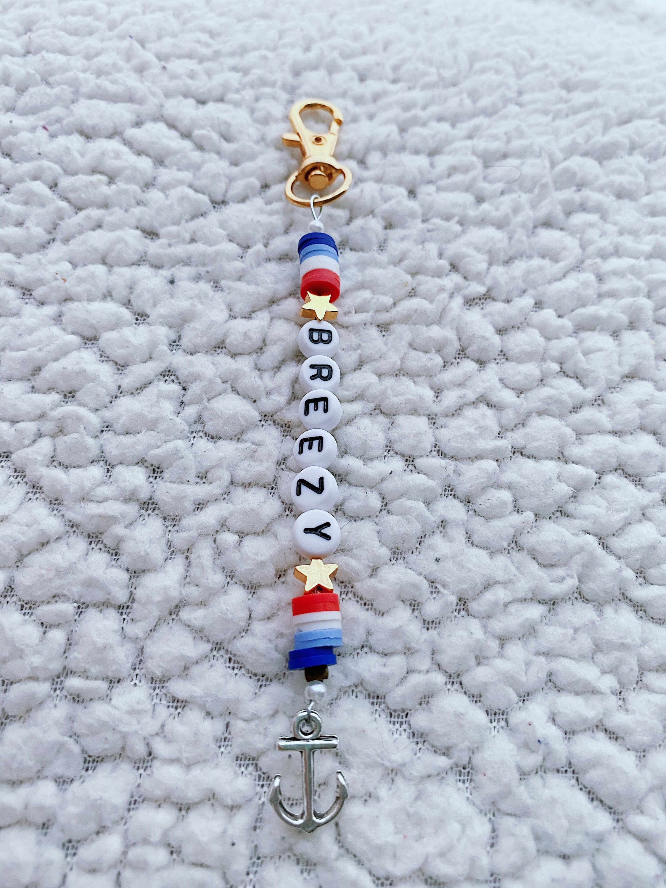 Nautical Clay Beaded Name Keychain with Anchor Charm Etsy
