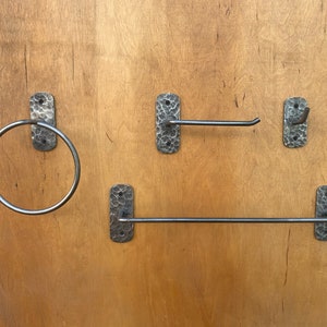 Modern farmhouse 4 piece bathroom hardware set. Towel bar. Towel ring. Toilet paper holder. Wall hooks