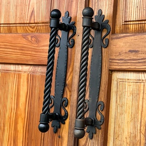 18” Massive iron door handle. Rustic door decor. Farmhouse door hardware. Wrought iron door handle.