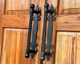 18” Massive iron door handle. Rustic door decor. Farmhouse door hardware. Wrought iron door handle.