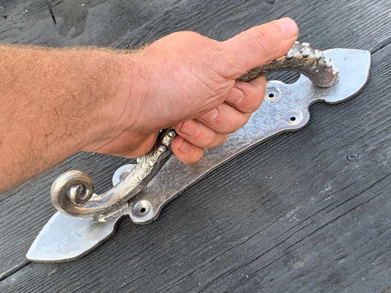 Wrought Iron Octopus Door Handle. Kraken door pull. Barn door pull. Tentacle door handles. image 2