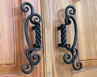 Set of two wrought iron door handles. Antique door handle. Door hardware. Sliding door handle.