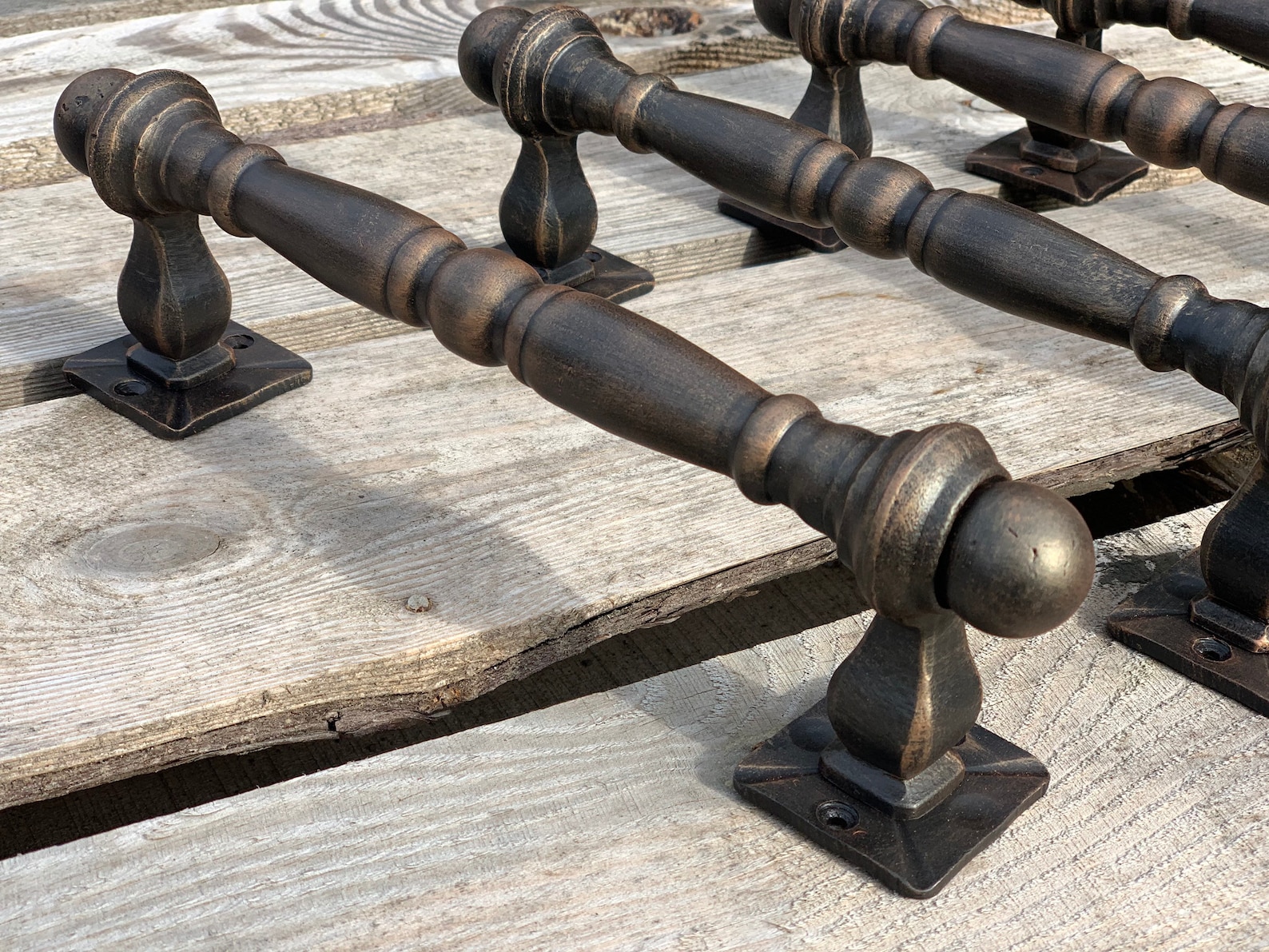 Set of four wrought iron door pulls. Massive iron door handle. Etsy