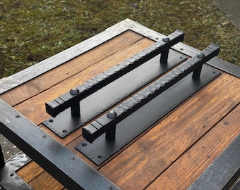 Massive iron door handle. Barn door pull. Rustic door handle. Wrought iron door handle. Door hardware.
