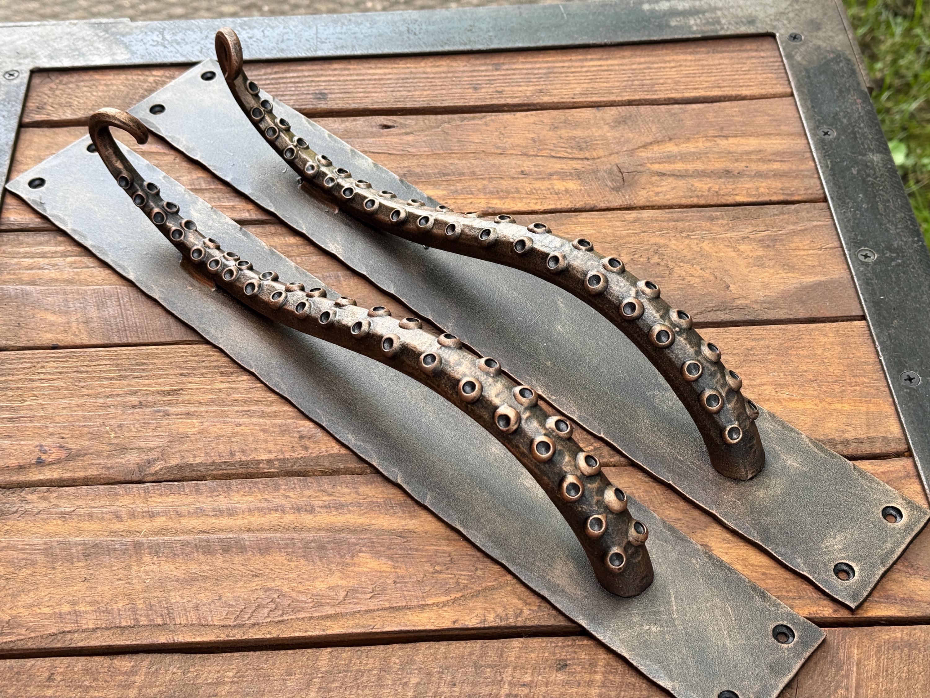 New model. Pirate Massive wrought iron octopus door pulls. Kraken door handles. Barn door pull. Tentacle door handles. Octopus door handle.