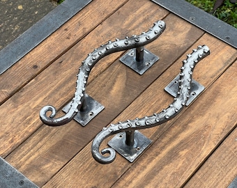 Wrought Iron Octopus Door Handle. Kraken door pull. Barn door pull. Tentacle door handles.