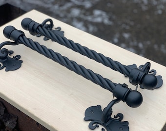 New Model. Set of two Massive iron door handles. Barn door pulls. Door hardware. Wrought iron door handles. Rustic door decor.