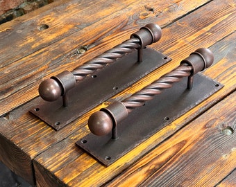 New Model 12”. Set of two Massive iron door handles. Barn door pulls. Door hardware. Wrought iron door handles. Rustic door decor.