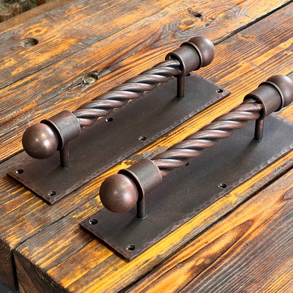 New Model 12”. Set of two Massive iron door handles. Barn door pulls. Door hardware. Wrought iron door handles. Rustic door decor.