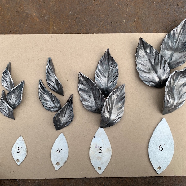 Set of hand forged leaves. Forged elements. Blacksmith elements. Iron leaves. Metal leaves.