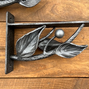 Hand forged metal shelf bracket. Shelves storage. Tree branch shelf brackets