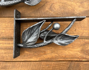 Hand forged metal shelf bracket. Shelves storage. Tree branch shelf brackets