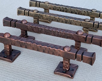 10” Hand forged modern industrial drawer pull. Iron door handle. Door pull. Door hardware