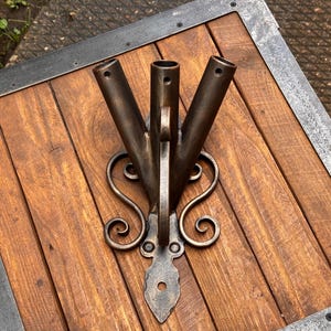 New model. Triple wrought iron flag holder. Flag pole holder. wall flag holder. Three flags holder.