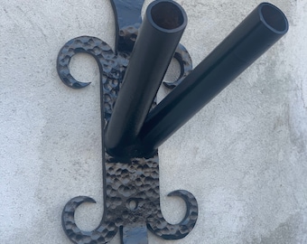 Double wrought iron flag holder Flag pole holder Wall flag holder