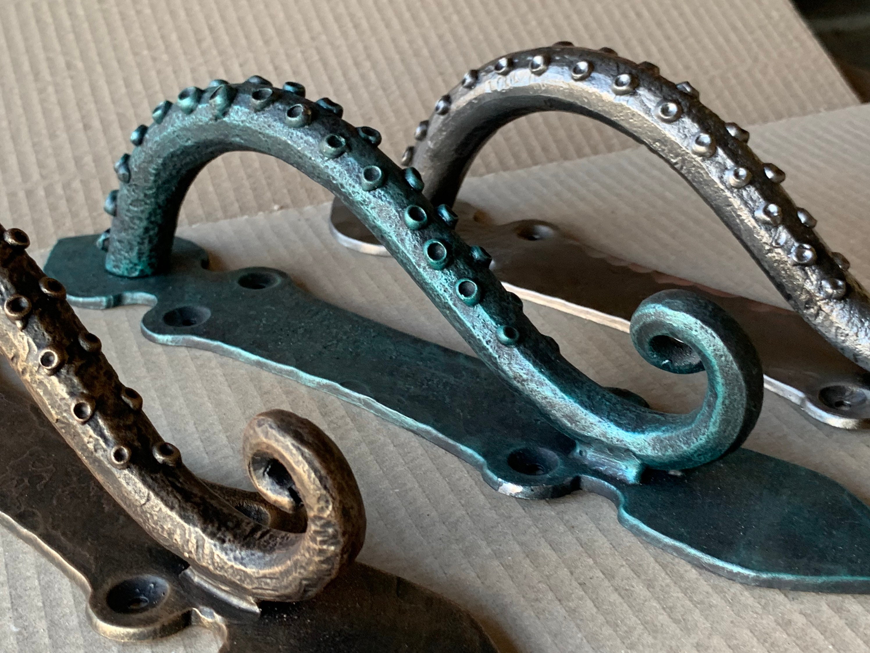 Wrought Iron Octopus Door Handle. Kraken door pull. Barn door pull. Tentacle door handle.