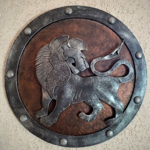 Wall art, Iron Lion, Metal Shield, wall decoration, Zodiac, Forged Lion, Gift for Him