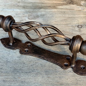 Wrought iron door pull. Massive iron door handle. Barn door pull. Rustic decor